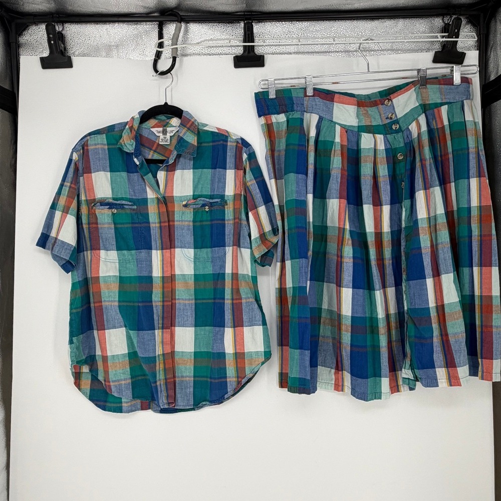 The American Line Skirt Set Women18W/24W Multi Plaid Cotton Vintage 90s Coastal